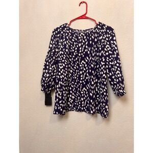 SHEIN Women Navy White Abstract Print 3/4 Sleeve Blouse Top Plus‎ Size XL